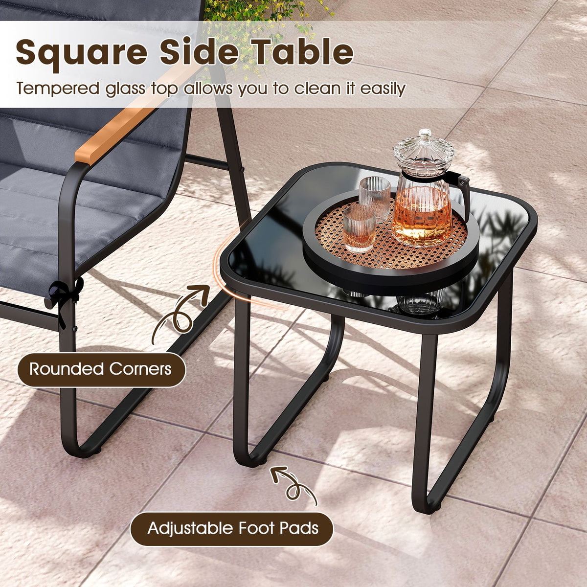 3 Pieces Patio Bistro Set Outdoor Fabric Conversation Set-Gray-Patio Conversation Sets-DECOROLALA