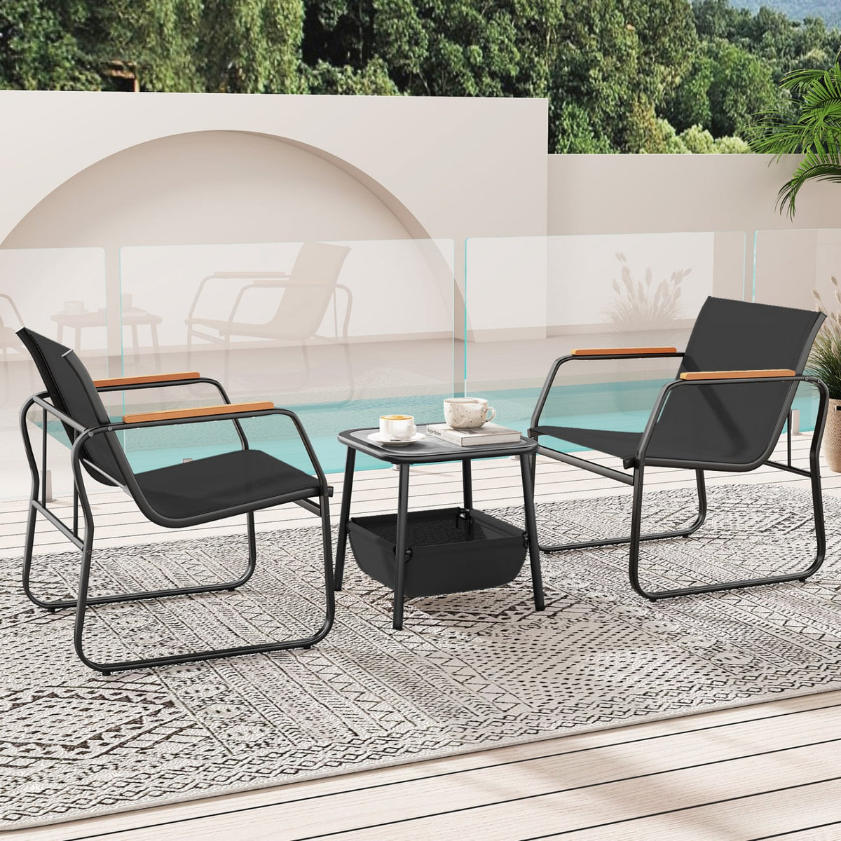 3 Pieces Patio Furniture Set Outdoor Bistro Conversation Set-Black-Camping Furniture-DECOROLALA