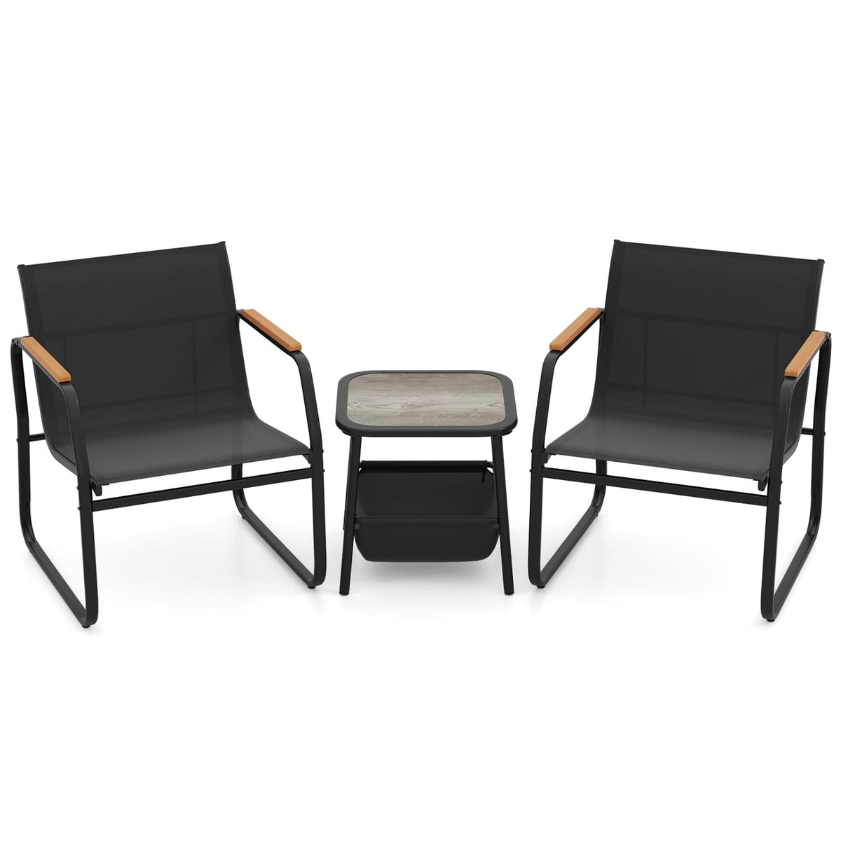 3 Pieces Patio Furniture Set Outdoor Bistro Conversation Set-Black-Camping Furniture-DECOROLALA