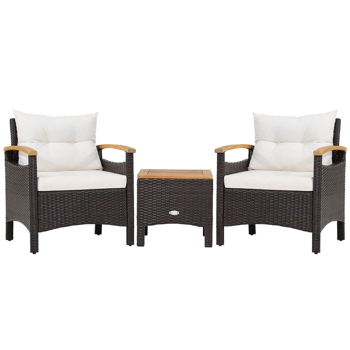 3 Pieces Patio Rattan Furniture Set with Removable Cushion-Off White-Patio Conversation Sets-DECOROLALA