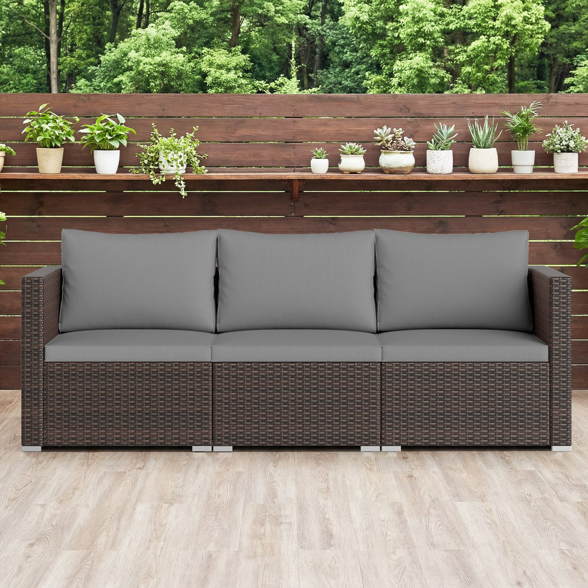 3 Pieces Patio Sectional Sofa Set with Soft Cushions-Gray-Outdoor Sectional Sofas-DECOROLALA