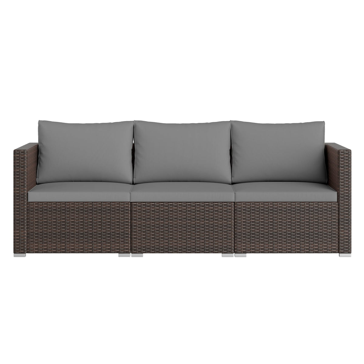 3 Pieces Patio Sectional Sofa Set with Soft Cushions-Gray-Outdoor Sectional Sofas-DECOROLALA