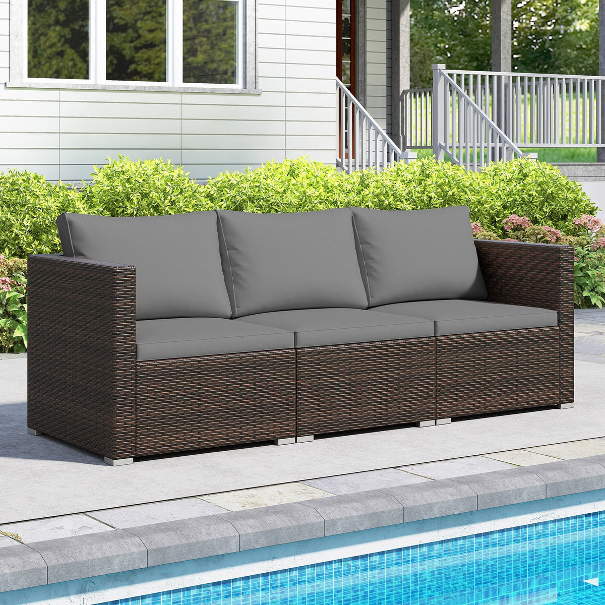 3 Pieces Patio Sectional Sofa Set with Soft Cushions-Gray-Outdoor Sectional Sofas-DECOROLALA