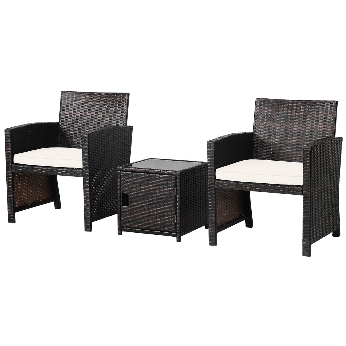 3 Pieces Patio Wicker Furniture Set with Storage Table and Protective Cover-Off White-Patio Conversation Sets-DECOROLALA