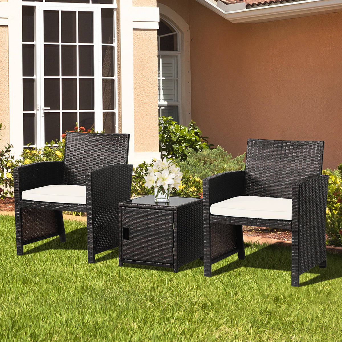 3 Pieces Patio Wicker Furniture Set with Storage Table and Protective Cover-Off White-Patio Conversation Sets-DECOROLALA