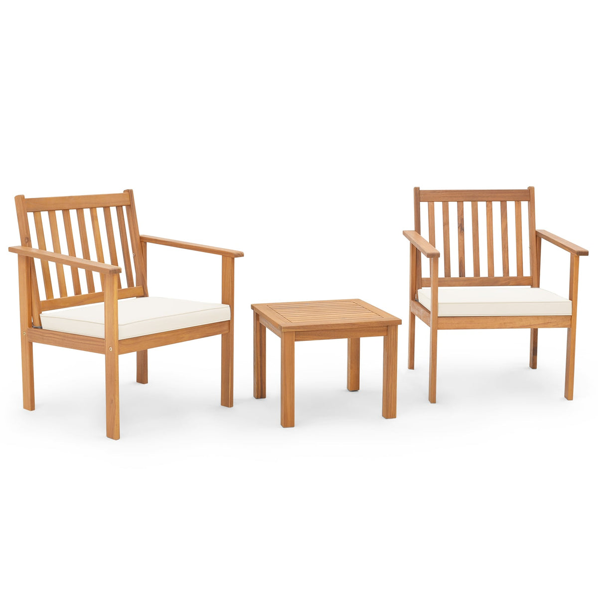 3 Pieces Patio Wood Furniture Set with soft Cushions for Porch-White-Patio Conversation Sets-DECOROLALA