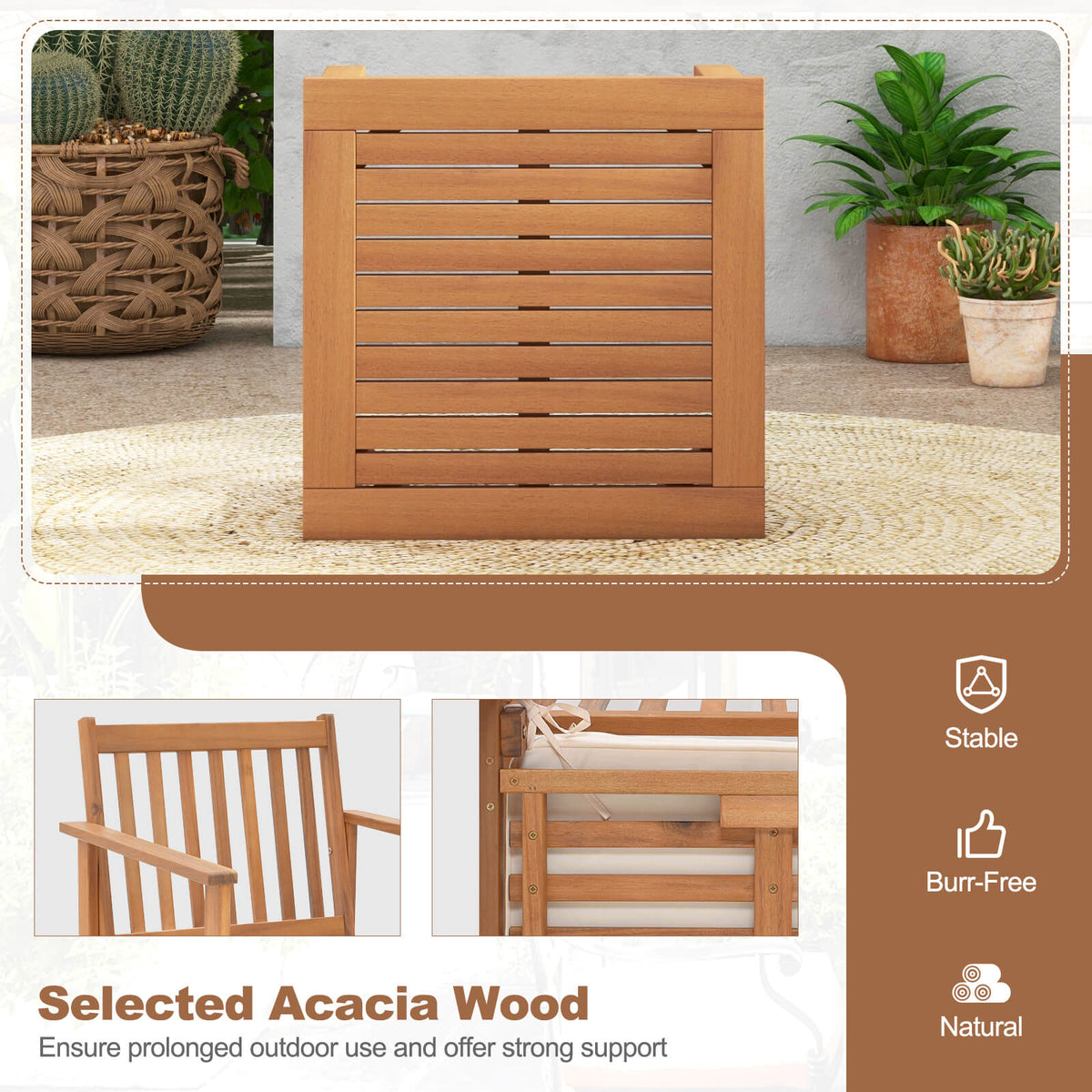 3 Pieces Patio Wood Furniture Set with soft Cushions for Porch-White-Patio Conversation Sets-DECOROLALA