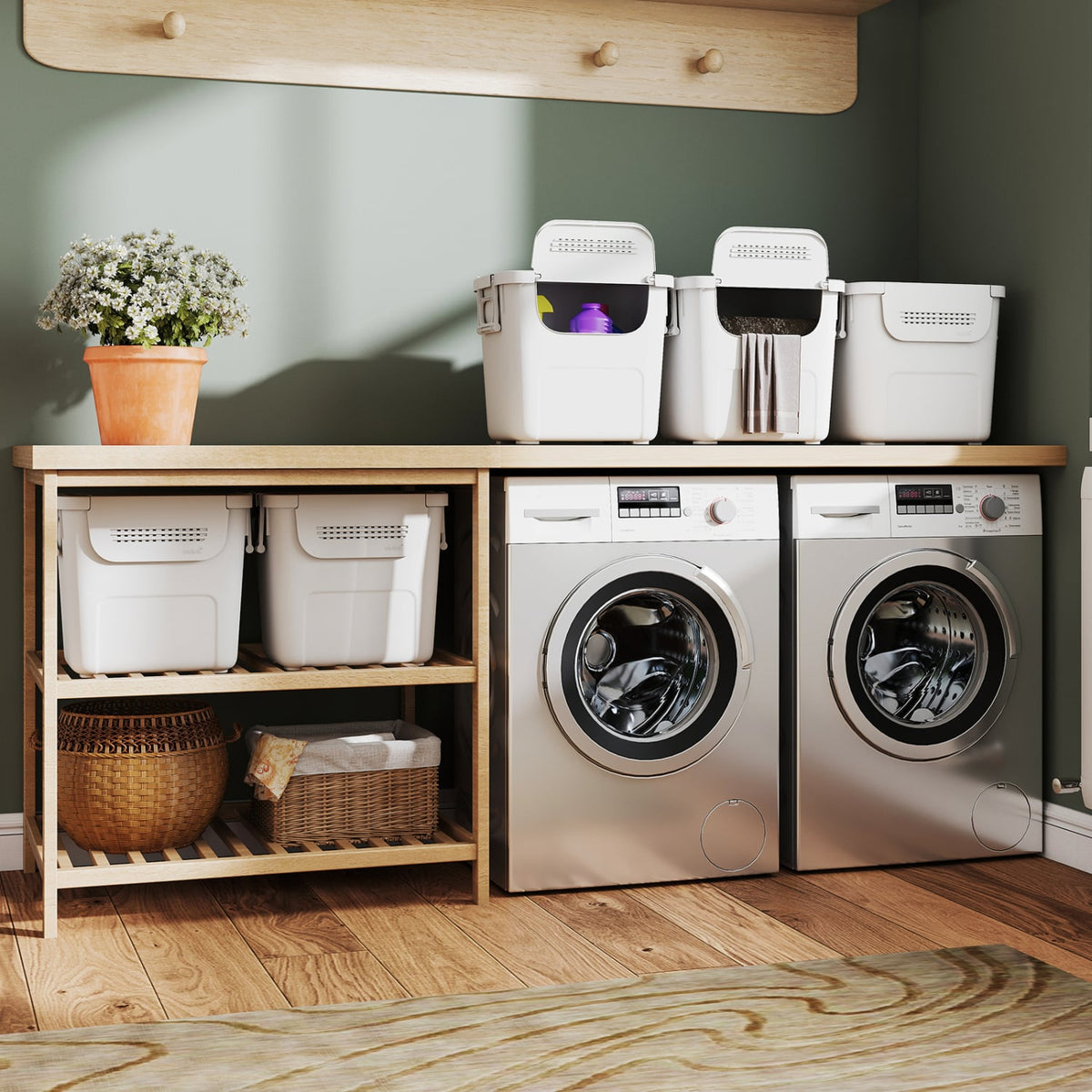 3-Pack Stackable Storage Bins - White (min order qty 2)-Dressers & Chests-DECOROLALA