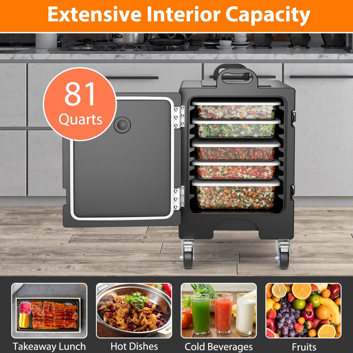 3 Pieces Stackable Insulated Food Pan Carrier 81 Quart LLDPE Food Box Carrier-Food Warmers & Burners-DECOROLALA