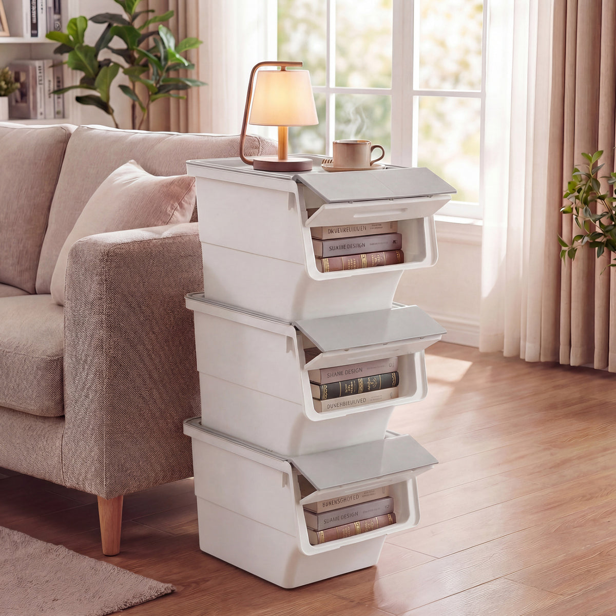 3-Pack Stackable Storage Bins - Gray (min order qty 2)-Dressers & Chests-DECOROLALA