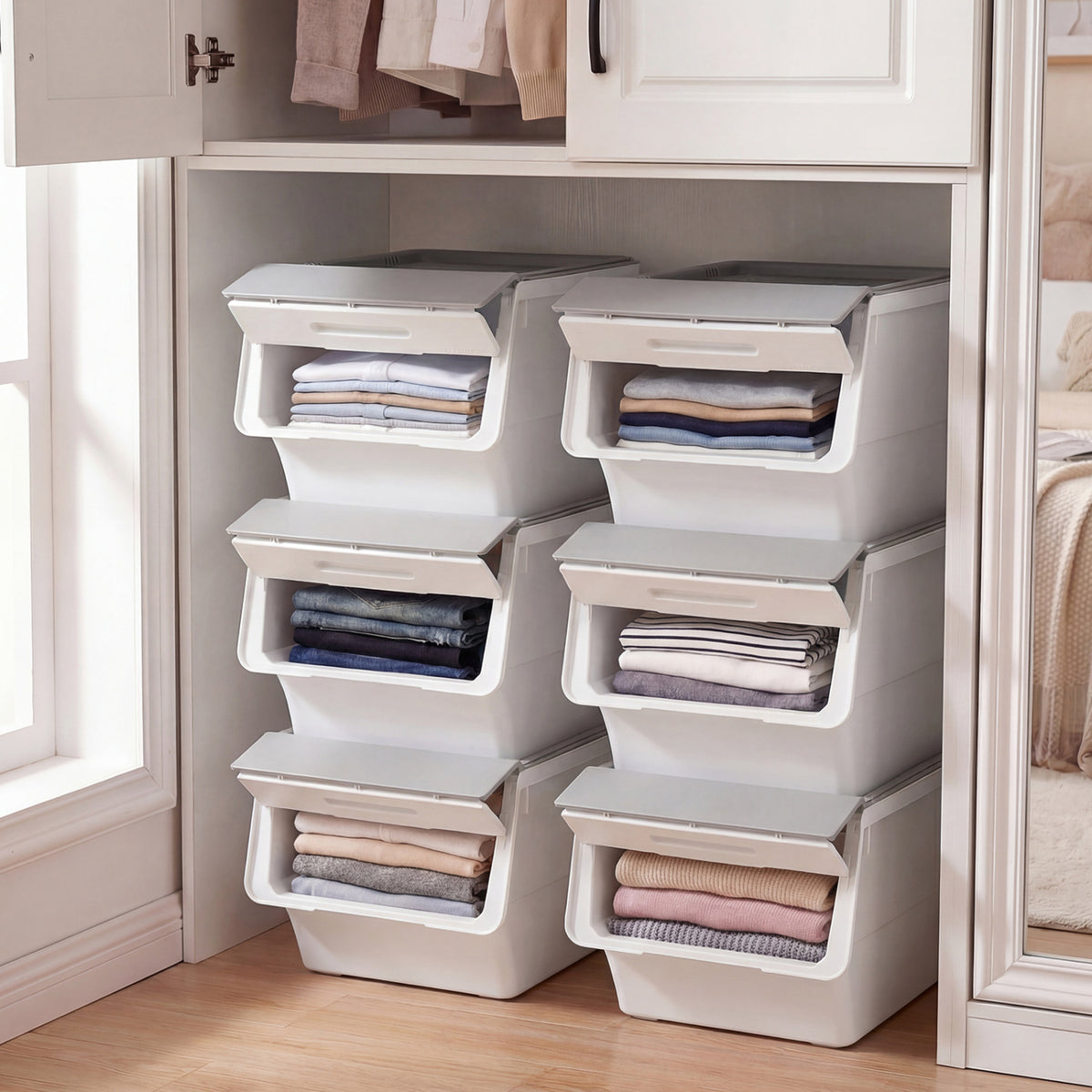 3-Pack Stackable Storage Bins - Gray (min order qty 2)-Dressers & Chests-DECOROLALA