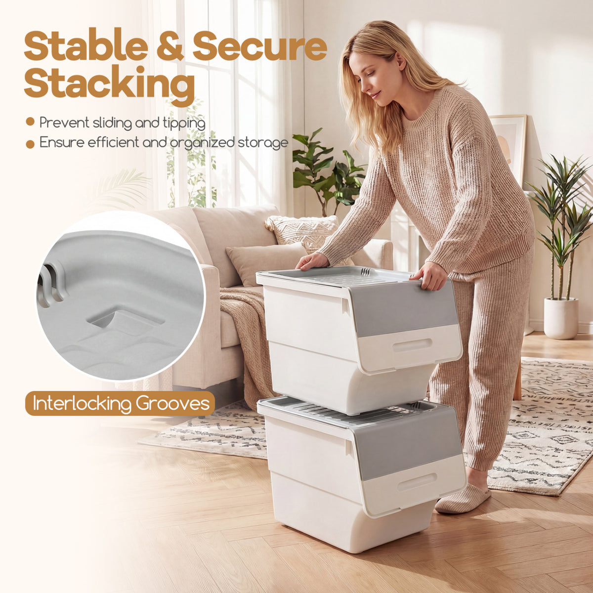 3-Pack Stackable Storage Bins - Gray (min order qty 2)-Dressers & Chests-DECOROLALA