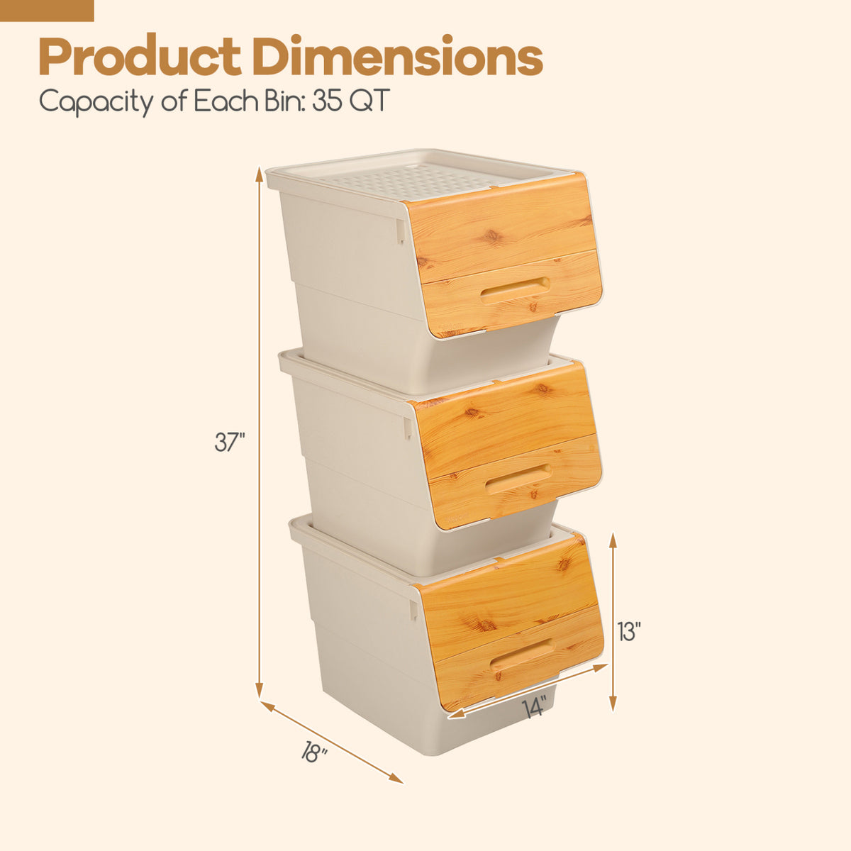 3 Stackable Storage Bins - Orange (min order qty 2)-Dressers & Chests-DECOROLALA