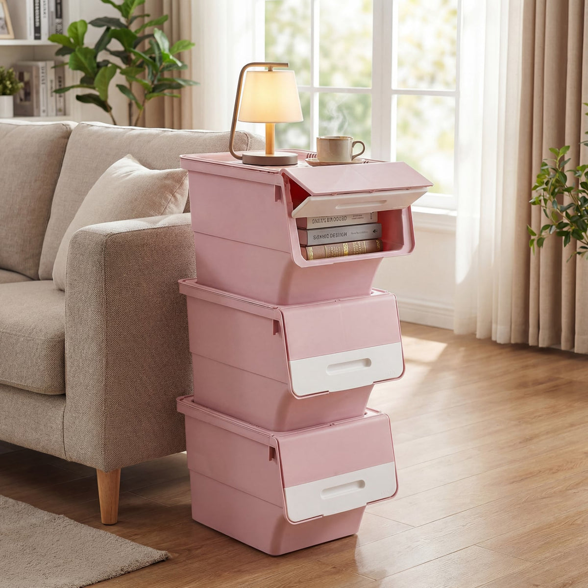 3-Pack Stackable Storage Bins - Pink (min order qty 2)-Dressers & Chests-DECOROLALA