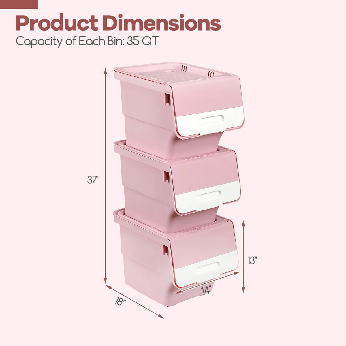 3-Pack Stackable Storage Bins - Pink (min order qty 2)-Dressers & Chests-DECOROLALA