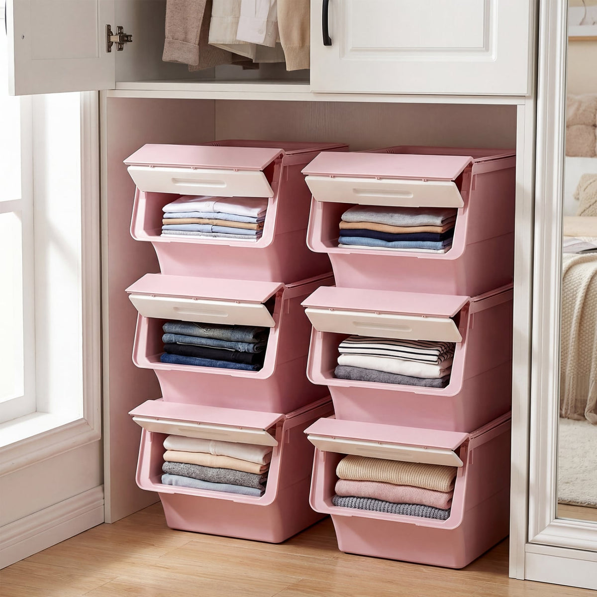 3-Pack Stackable Storage Bins - Pink (min order qty 2)-Dressers & Chests-DECOROLALA