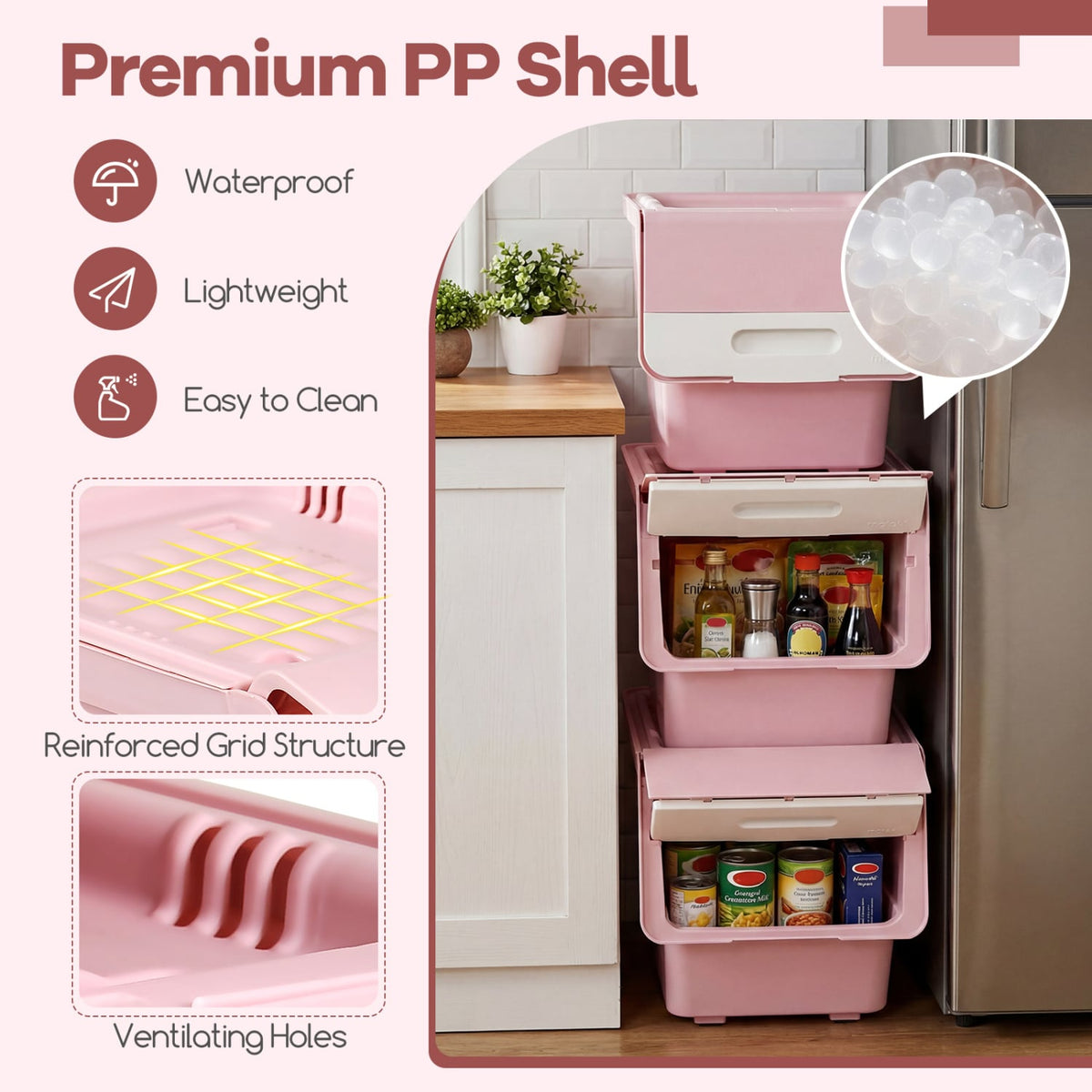 3-Pack Stackable Storage Bins - Pink (min order qty 2)-Dressers & Chests-DECOROLALA
