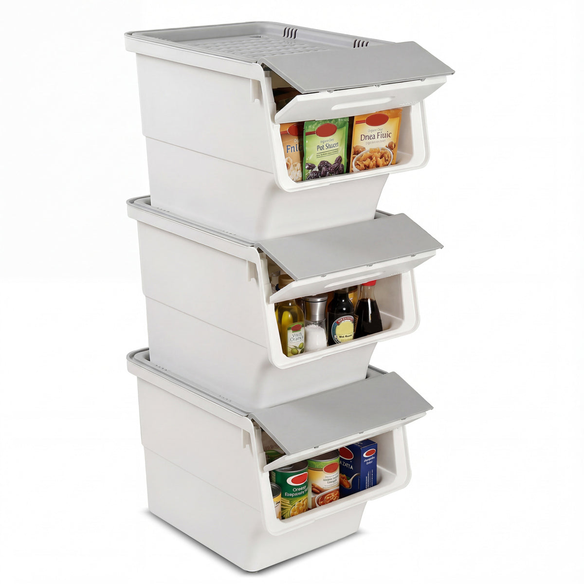 3 Pieces Storage Bins on Wheels Stackable Plastic Boxes with Stay-Open Lid (S)-Gray-Dressers & Chests-DECOROLALA