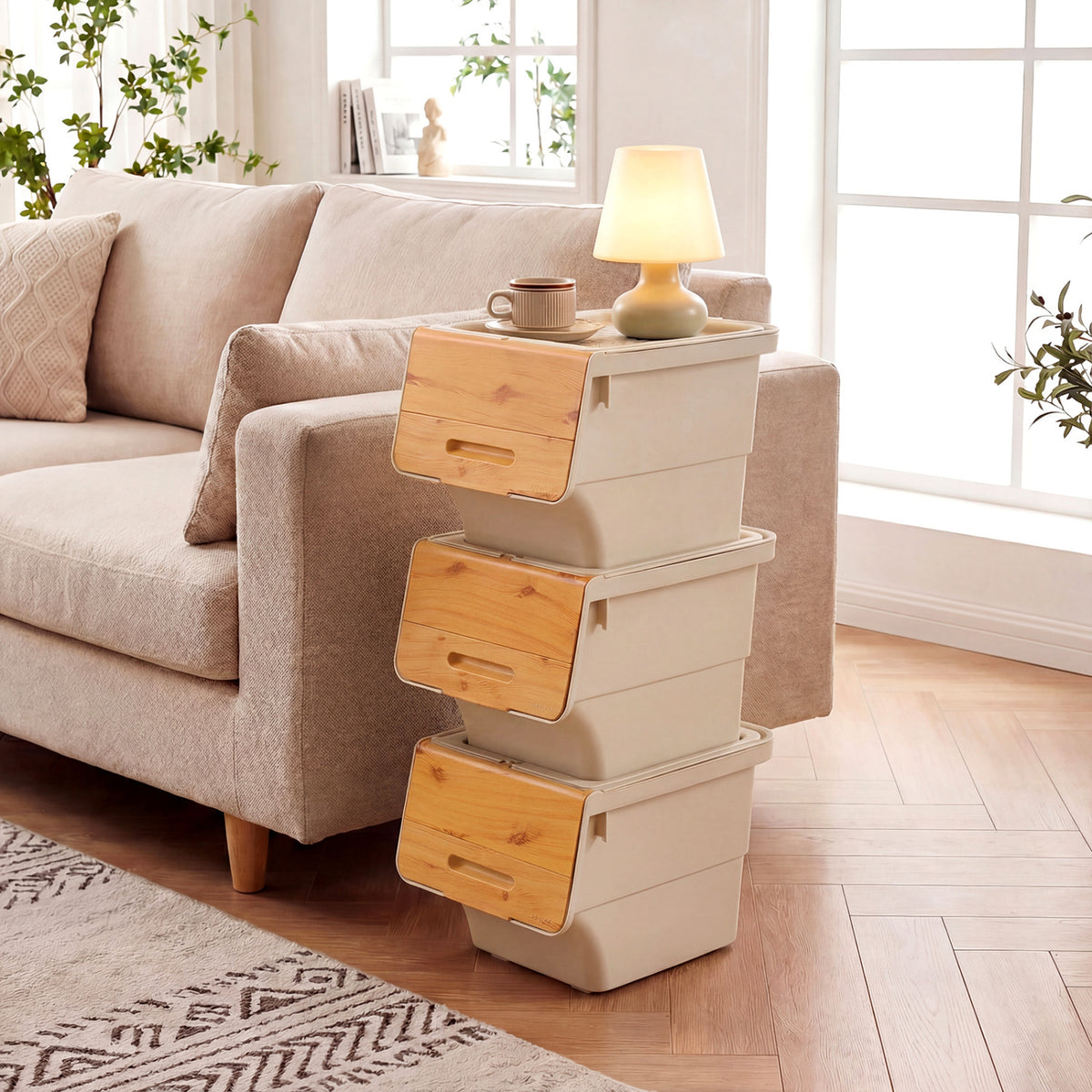 3 Pieces Storage Bins on Wheels Stackable Plastic Boxes with Stay-Open Lid (S)-Orange-Dressers & Chests-DECOROLALA
