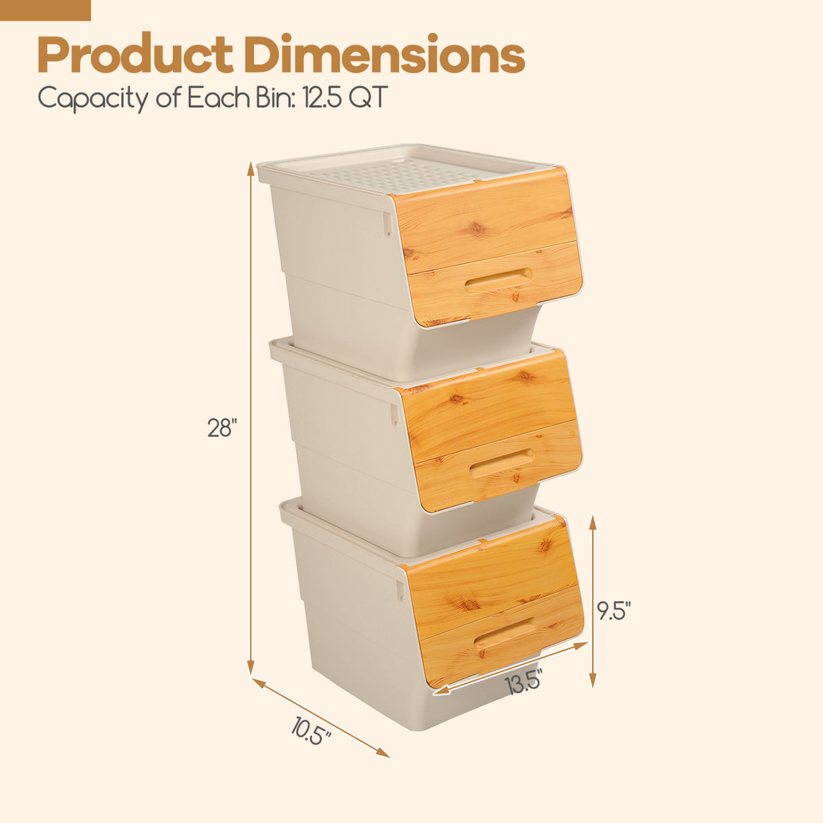 3 Pieces Storage Bins on Wheels Stackable Plastic Boxes with Stay-Open Lid (S)-Orange-Dressers & Chests-DECOROLALA