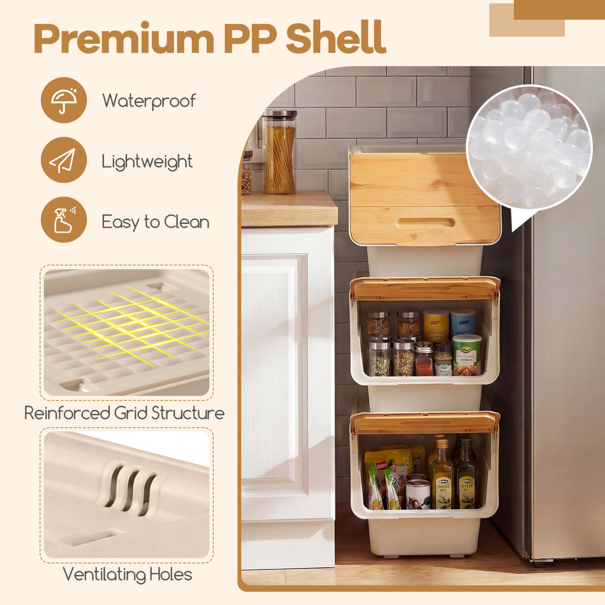 3 Pieces Storage Bins on Wheels Stackable Plastic Boxes with Stay-Open Lid (S)-Orange-Dressers & Chests-DECOROLALA