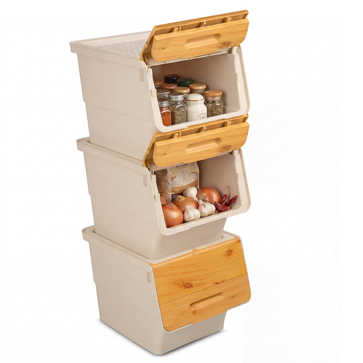 3 Pieces Storage Bins on Wheels Stackable Plastic Boxes with Stay-Open Lid (S)-Orange-Dressers & Chests-DECOROLALA