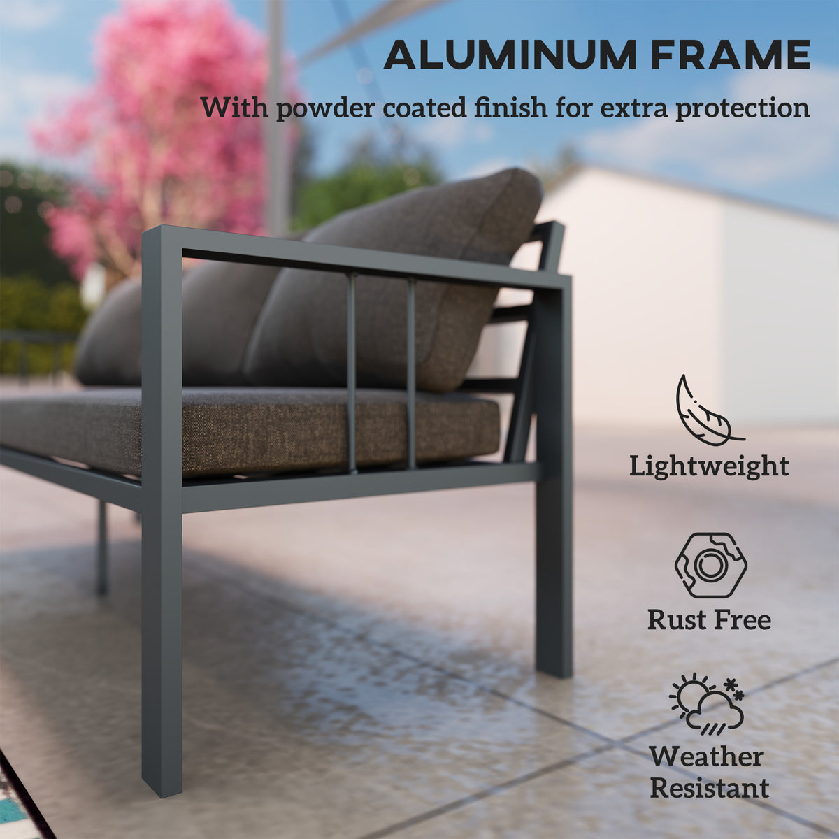 3-Seat Aluminum Patio Sofa - Dark Grey-Outdoor Furniture-DECOROLALA