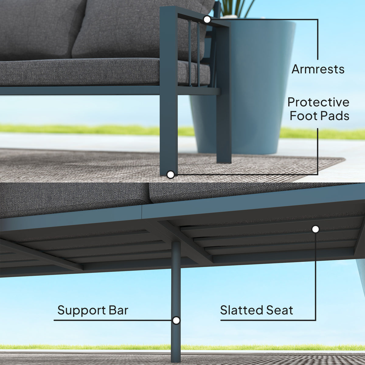 3-Seat Aluminum Patio Sofa - Dark Grey-Outdoor Furniture-DECOROLALA