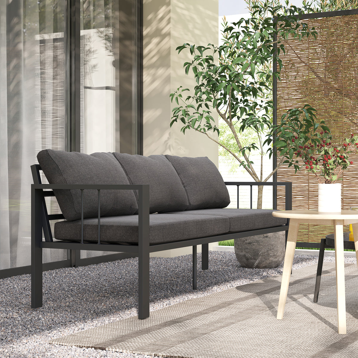 3-Seat Aluminum Patio Sofa - Dark Grey-Outdoor Furniture-DECOROLALA