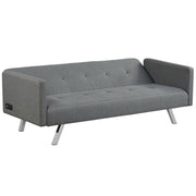3 Seat Convertible Linen Fabric Futon Sofa with USB and Power Strip-Gray-Sofas & Loveseats-DECOROLALA