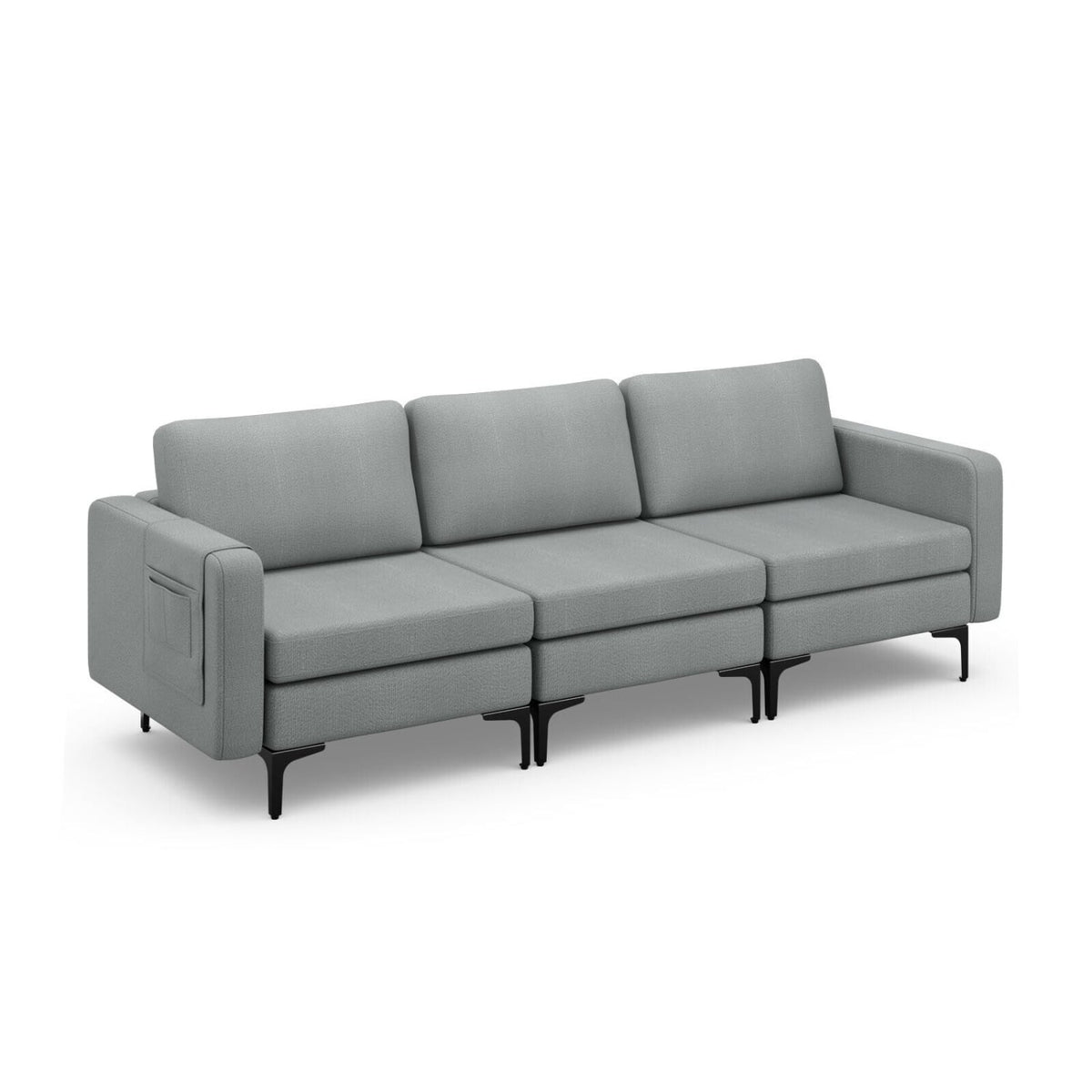 3-Seat Convertible Sectional Sofa with Reversible Ottoman - Dark Gray-Sofas & Loveseats-DECOROLALA