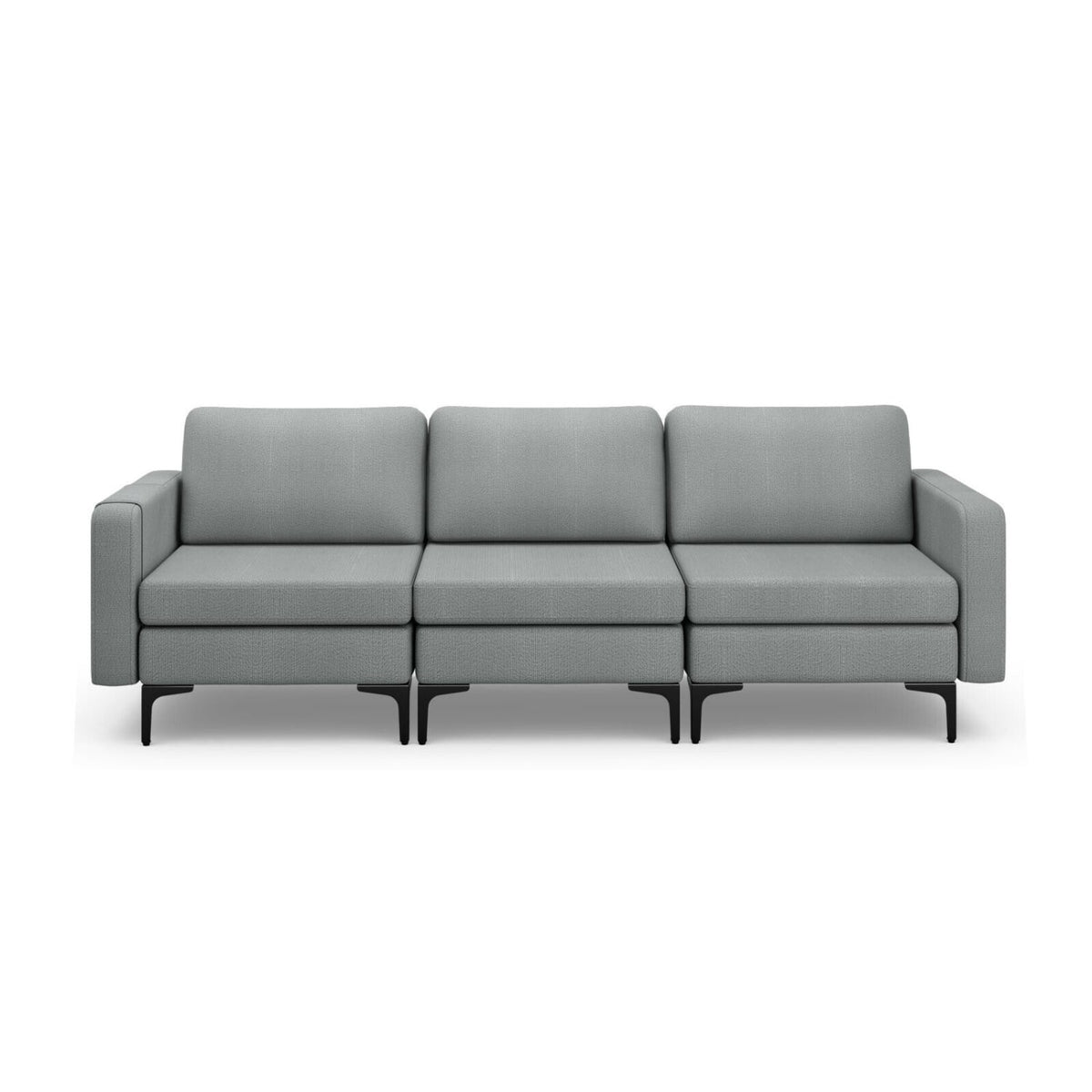 3-Seat Convertible Sectional Sofa with Reversible Ottoman - Dark Gray-Sofas & Loveseats-DECOROLALA