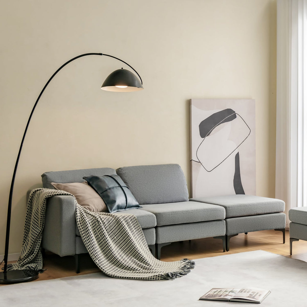 3-Seat Convertible Sectional Sofa with Reversible Ottoman - Dark Gray-Sofas & Loveseats-DECOROLALA