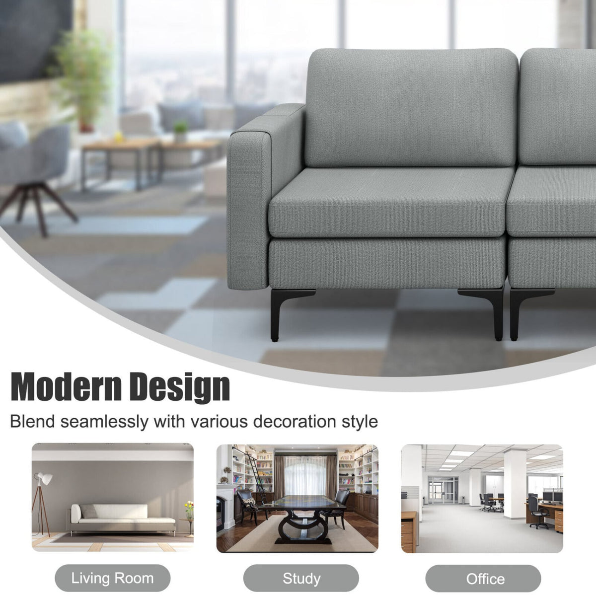 3-Seat Convertible Sectional Sofa with Reversible Ottoman - Dark Gray-Sofas & Loveseats-DECOROLALA