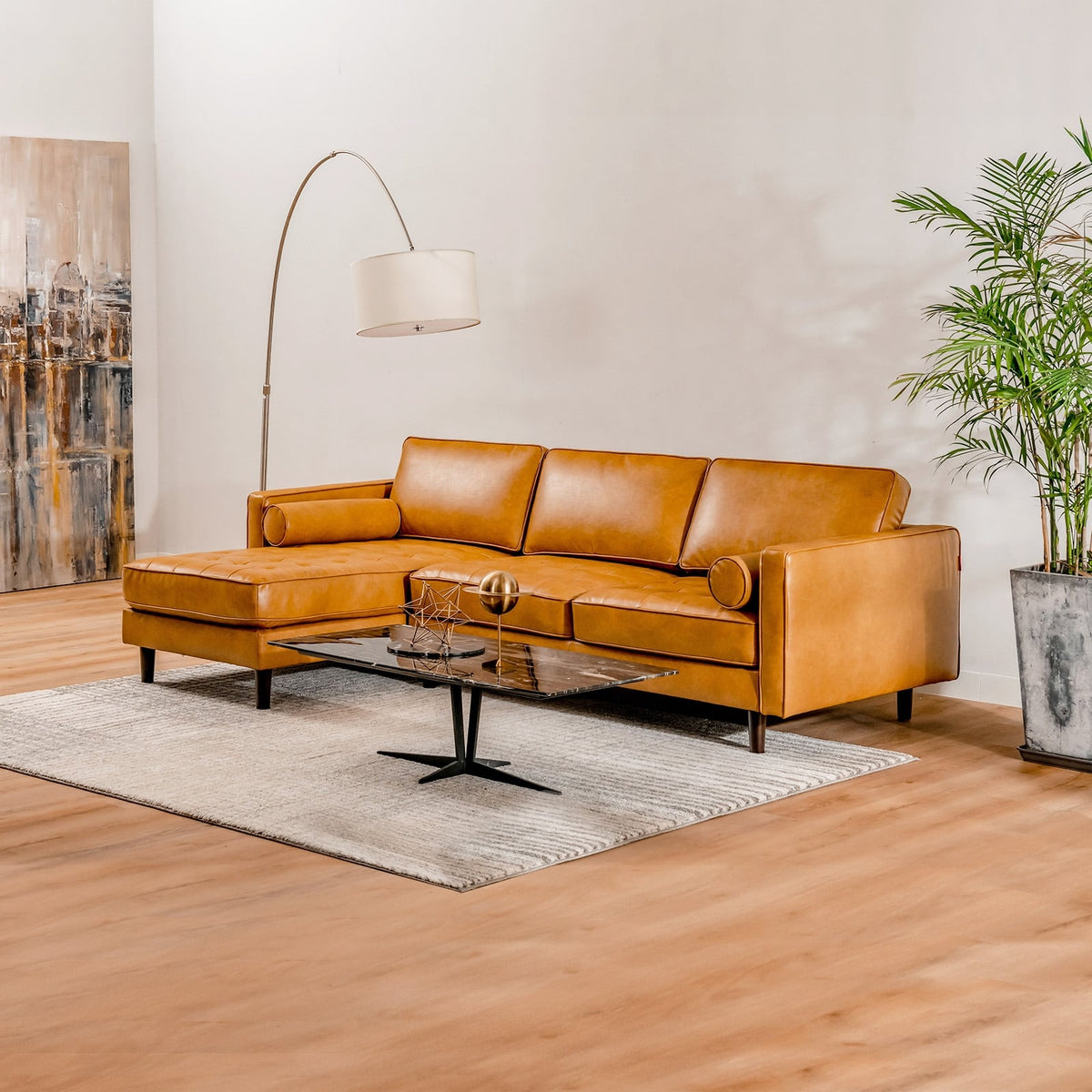 3-Seat L-Shaped Sectional Sofa - 105" Brown Air Leather Couch-Sofas & Loveseats-DECOROLALA