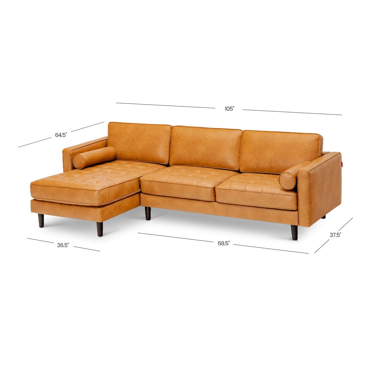 3-Seat L-Shaped Sectional Sofa - 105" Brown Air Leather Couch-Sofas & Loveseats-DECOROLALA