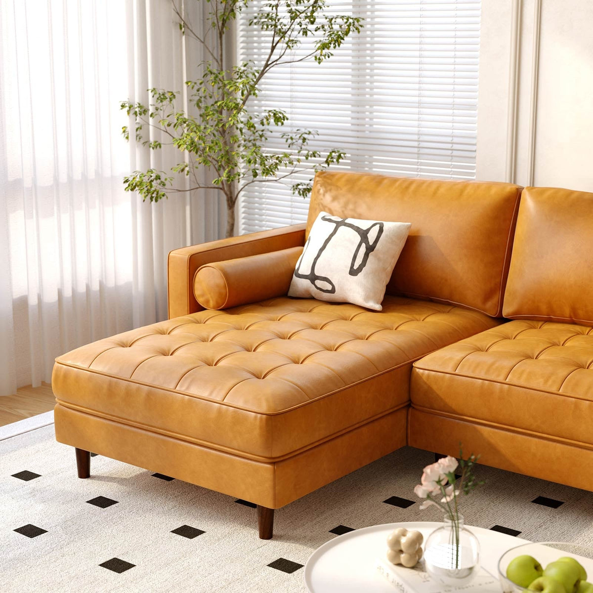 3-Seat L-Shaped Sectional Sofa - 105" Brown Air Leather Couch-Sofas & Loveseats-DECOROLALA