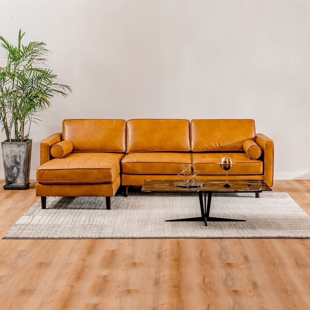 3-Seat L-Shaped Sectional Sofa - 105" Brown Air Leather Couch-Sofas & Loveseats-DECOROLALA