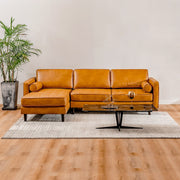 3-Seat L-Shaped Sectional Sofa - 105" Brown Air Leather Couch-Sofas & Loveseats-DECOROLALA