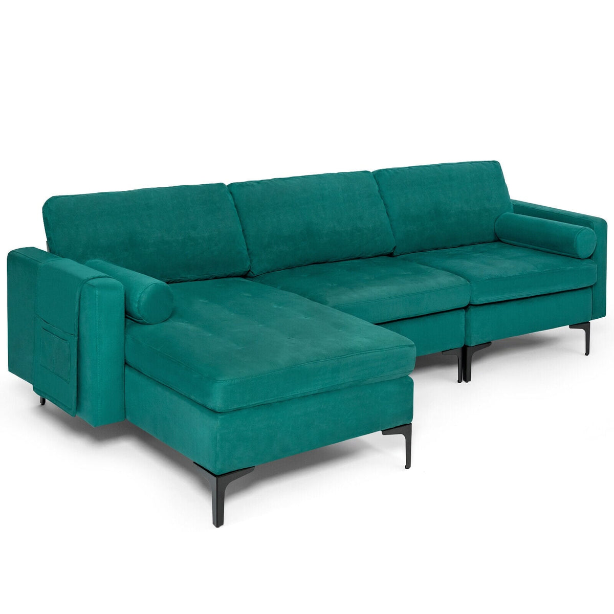 3-Seat Modular L-Shaped Sectional Sofa - Peacock Blue Suede-Sofas & Loveseats-DECOROLALA