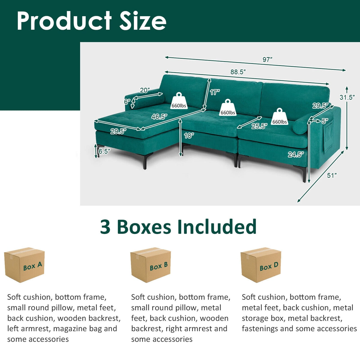 3-Seat Modular L-Shaped Sectional Sofa - Peacock Blue Suede-Sofas & Loveseats-DECOROLALA