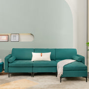 3-Seat Modular L-Shaped Sectional Sofa - Peacock Blue Suede-Sofas & Loveseats-DECOROLALA
