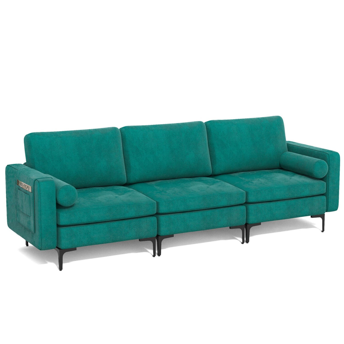 3-Seat Modular Sectional Sofa - Peacock Blue Suede with Storage-Sofas & Loveseats-DECOROLALA