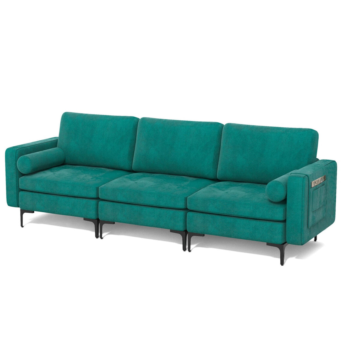 3-Seat Modular Sectional Sofa - Peacock Blue Suede with Storage-Sofas & Loveseats-DECOROLALA