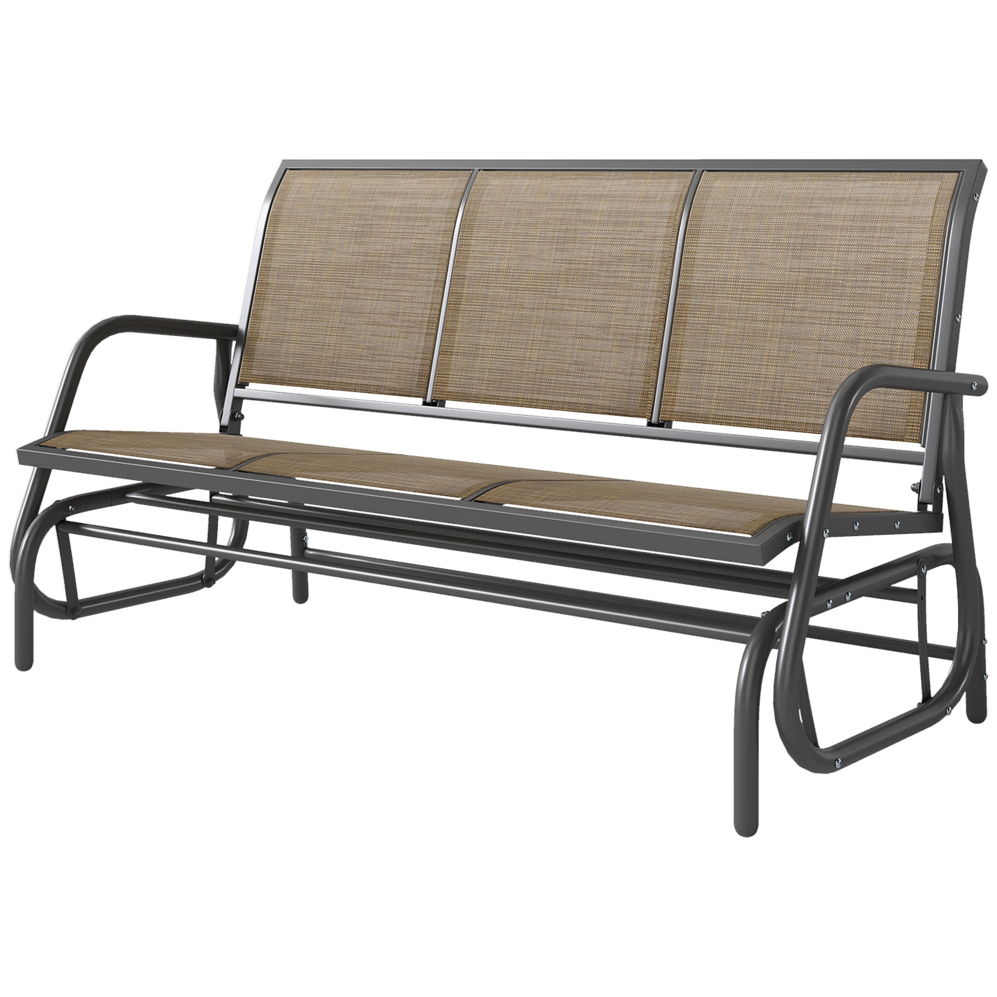 3-Seat Outdoor Glider Chair, Steel Frame, Sling Fabric, Brown, Garden Patio Rocking Chair-DECOROLALA