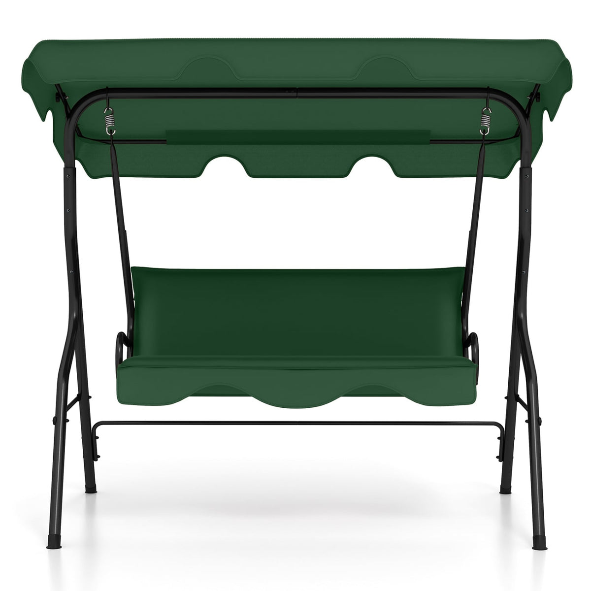 3 Seat Outdoor Patio Canopy Swing with Cushioned Steel Frame-Dark Green-Porch Swings-DECOROLALA