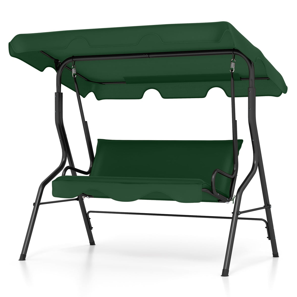 3 Seat Outdoor Patio Canopy Swing with Cushioned Steel Frame-Dark Green-Porch Swings-DECOROLALA