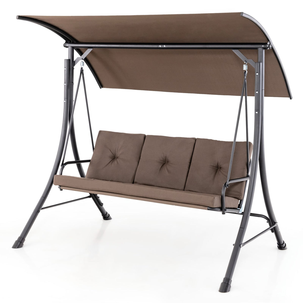 3-Seat Outdoor Porch Swing with Adjustable Canopy and Padded Cushions-Brown-Porch Swings-DECOROLALA