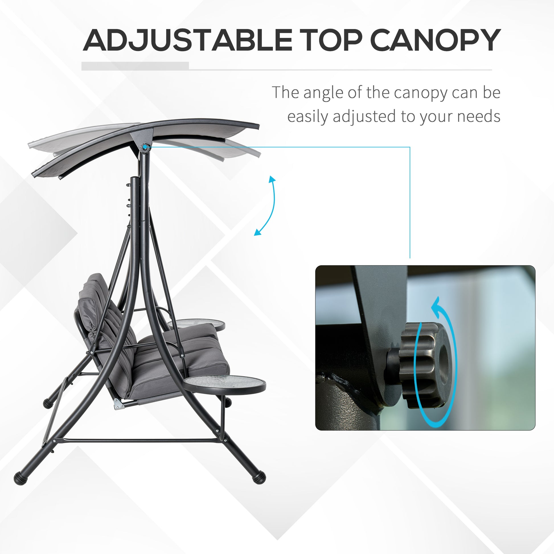 3 Seat Outdoor Swing Chair - Dark Grey Steel Canopy-DECOROLALA