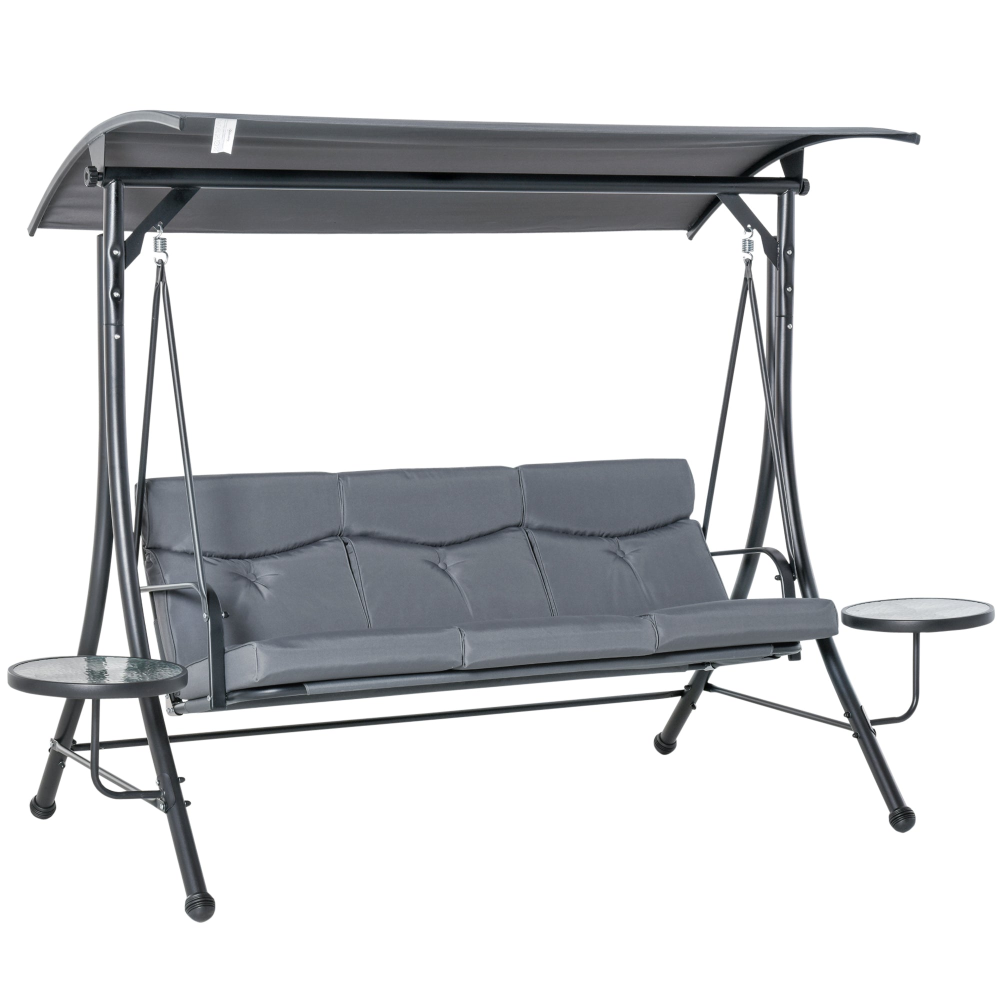 3 Seat Outdoor Swing Chair - Dark Grey Steel Canopy-DECOROLALA